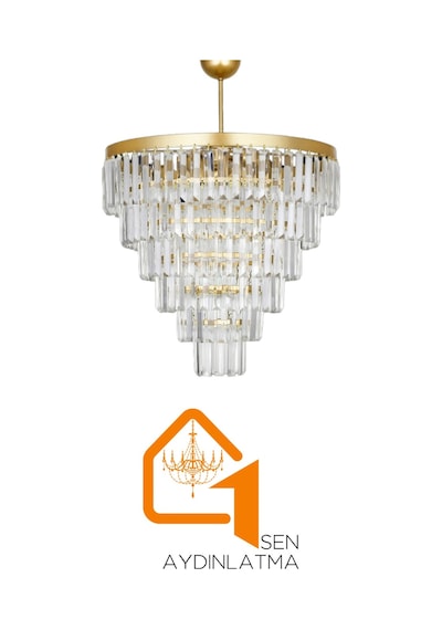 Nilsa Gold 50x50 Cm'lik Kristal Taşlı Lüks Avize - Yatak Odası - Salon - Mutfak - Hol Altın