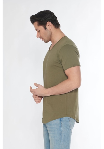 Black Horn Erkek Geniş Yaka %100 Pamuk Salaş T-shirt Haki