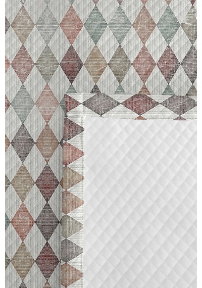 Geometrik Gri Genç Odası Tek Kişilik Pike Takımı - Pastel Bakır 160x220 Cm Kapitone Yatak Örtüsü Nazlı Papatya Kırığı