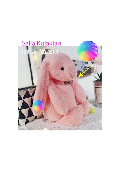 Led Işıklı. Uyku Arkadaşı Uzun Kulak Bunny Peluş Tavşan 65Cm Pembe