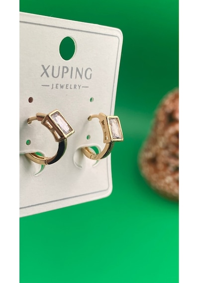 Xuping Rose Gold Dikdörtgen Baget Taşlı Çelik Kadın Küpe Altın