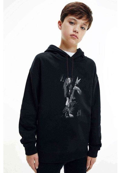 Tshirthane Dimebag Darrell Baskılı Unisex Çocuk Kapüşonlu Siyah Sweatshirt Siyah
