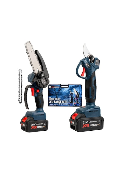 Prohummer Phm011 Profesyonel Akülü Kömürsüz Motor 2li Bahçe Seti - 32mm Dal Budama Makası, 15cm Dal Budama Testeresi 21v 3ah Çift Batarya