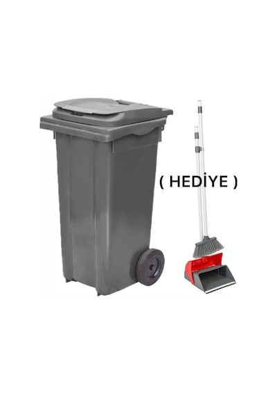 3 Adet Plastik Çöp Konteyneri 120 Lt Isıya Karşı Dayanıklı Kapaklı Faraş Hediyeli Gri
