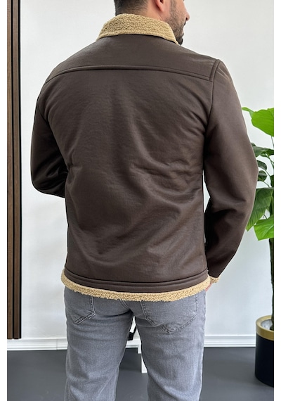 Edwox Erkek İçi Kürklü Suni Pul Deri Mont Kahverengi Edw120-kahverengi Kahverengi