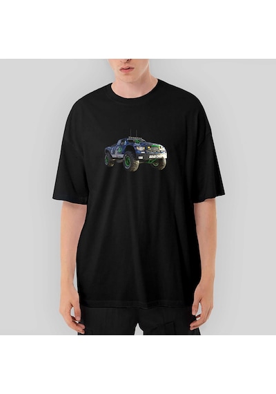 Off Road Yarış Arabası Oversize Siyah Tişört Siyah