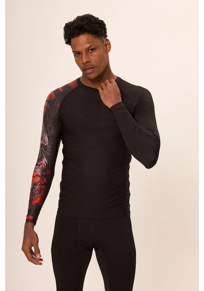 Hnc Sport Kartal Erkek Uzun Kol Tek Kol Dijital Baskılı Compression Fitness Gym Spor Body Tshirt Siyah