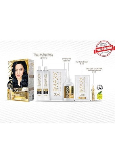 Serisi 24k Altın Parçacıklı Serum İle 1 Kutu 2 X 50 Ml Ve Geliştiriciler Saç Boyası Mavi Siyah 1.1