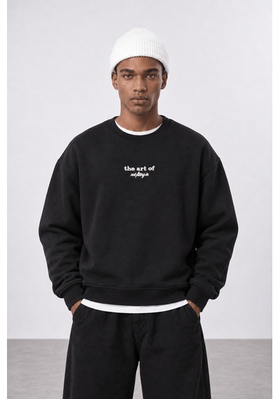 Respire Erkek The Art Of Patch Detaylı Oversize Sweatshirt Siyah