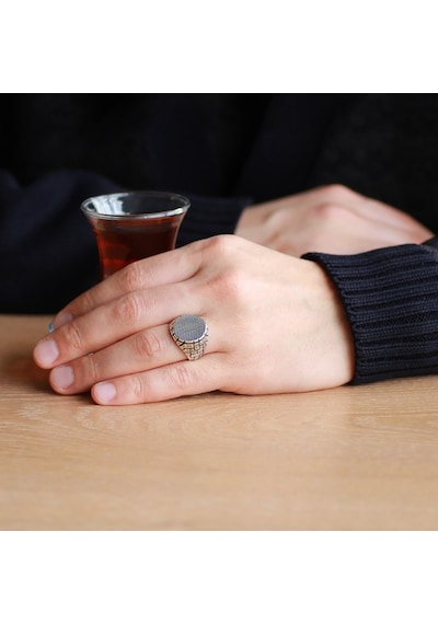 Nokta Desenli 925 Ayar Gümüş Çukur Yüzüğü (500124392)
