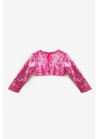 Le Mabelle Fuşya Uzun Kollu Pullu Kız Çocuk Crop Bluz Fuşya