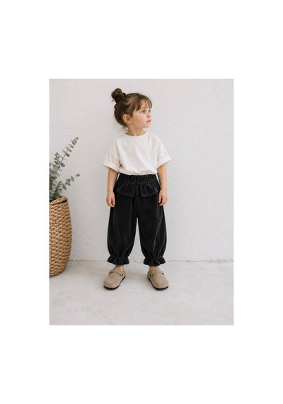Poala Kids Paçası Fırfırlı Kadife Pantolon Siyah