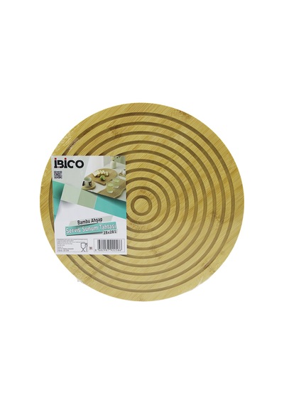 Yuvarlak 28 Cm Bambu Servis Sunum Tahtası - Çift Taraflı Düz Ve Kanallı Sarı