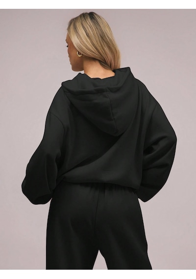 Macklin Unisex Kadın Erkek Baskısız Rahat Kalıp Oversize 3 İplik Kapüşonlu Hoodie Ve Baggy Eşofman Altı Siyah