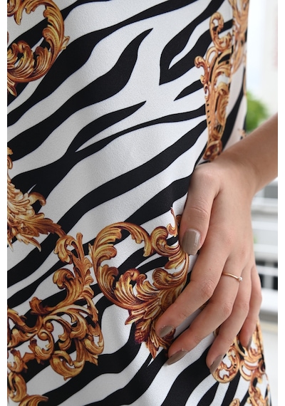 Koza Butik Kadın Desenli Kısa Kollu Elbise 5167-23 001