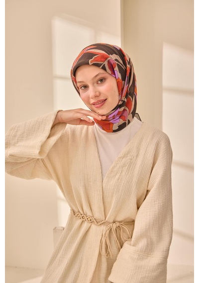 Silk Home Olinda İpek Eşarp 47003-04 Acı Kahve, Kiremit, Turuncu, Gül Kurusu, Vizon