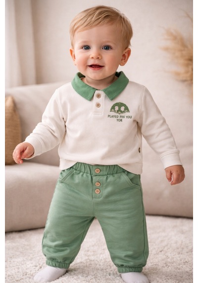 Uğur Bebe Erkek Bebek Polo Yaka 2 Li Takım Uzun Kollu Üst Ve Lastikli Pantolon %100 Pamuk Ekru Yeşil Ekru Yeşil Uğur Bebe Erkek Bebek Polo Yaka 2 Li Takım Uzun Kollu Üst Ve Lastikli Pantolon %100 Pamuk Ekru Yeşil Ekru Yeşil