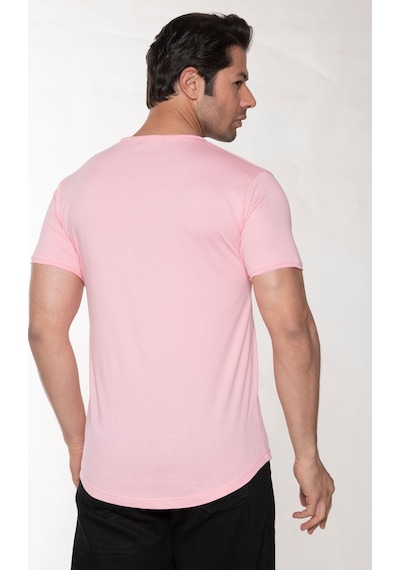 Black Horn Erkek Geniş Yaka %100 Pamuk Salaş T-shirt Pembe