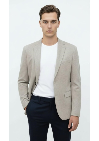 Plus Scorpion Erkek Esnek Kumaş Slim Fit Blazer Ceket Günlük & Ofis Şıklığı Açık Bej