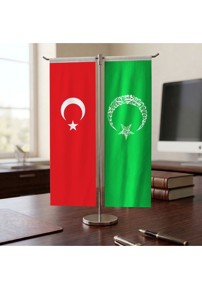 Kelime-ı Tevhid - Ay Yıldız Ve Türk Bayrağı Kırlangıç T Tipi Masa Bayrak Takımı Diğer