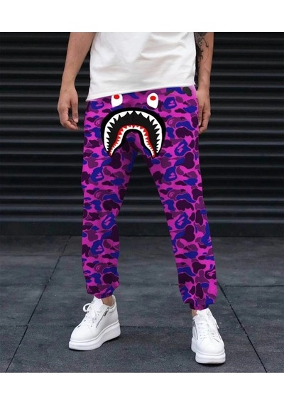 Primemağazam Erkek Pubg Bape X Shark Eşofman Altı - Mor Çeşitli