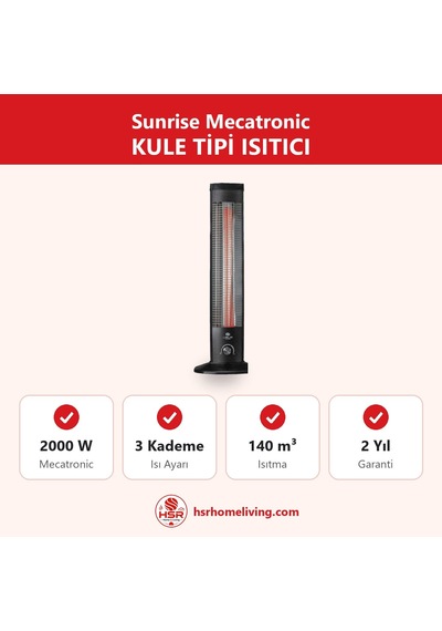 Hsr Home Living Sunrise Mecatronic Kule Tipi Dikey Elektrikli Isıtıcı 2000w 3 Kademeli Termostatlı