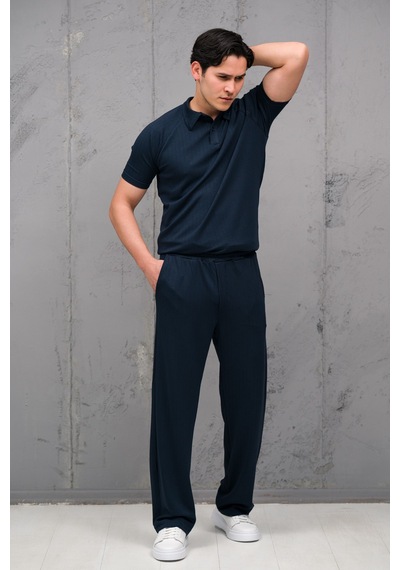 Mass Plus Regular Fit Likralı Kendinden Çizgili Yarım Baggy Pantolonlu T-shirt Takım Lacivert Mass Plus Regular Fit Likralı Kendinden Çizgili Yarım Baggy Pantolonlu T-shirt Takım Lacivert