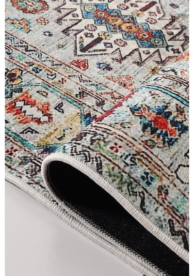 Blghome Renkli Etnik Desen Modern Halı Dekoratif Kilim Gri - Renkli