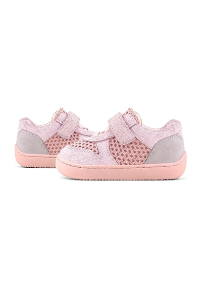 Rakerplus Bob Hakiki Deri Pudra Gri Barefoot Cırtlı Lastikli Bebek Sneaker Ayakkabı Pudra