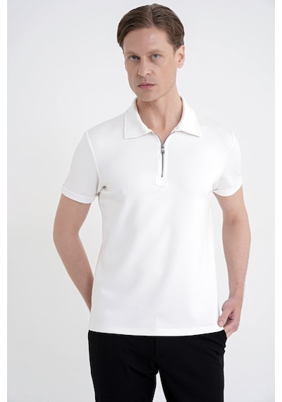 Efor Slim Fit Esnek Pamuklu Fermuarlı Ekru Polo Yaka Tişört Ts 926