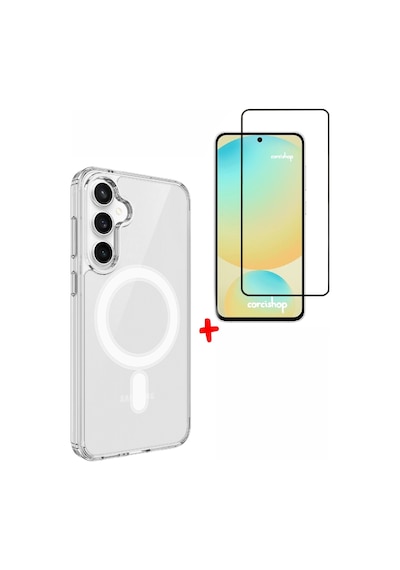 Samsung Galaxy S26 Fe Uyumlu Tam Kaplayan Temperli Kırılmaz Cam + Magsafe Kılıf Silikon Kapak Set Şeffaf