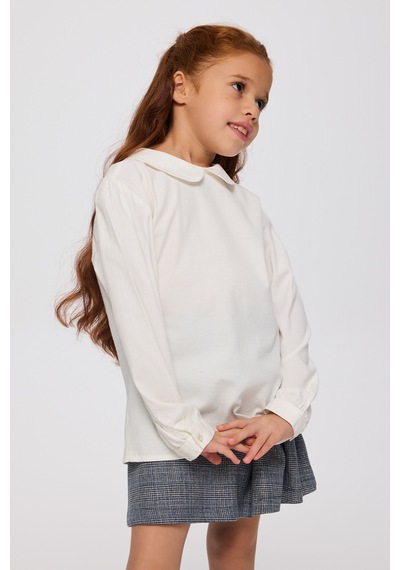 Panço Kız Çocuk Bebe Yakalı Ekru Bluz Krem