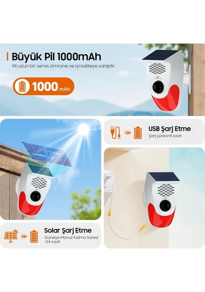 Kumandali Solar Sesli Işikli 120db Alarm Si Stemi