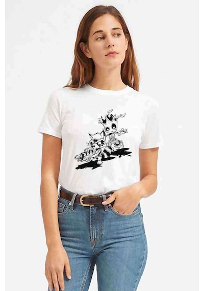 Come Back I Am Groot Baskılı Beyaz Kadın Tshirt