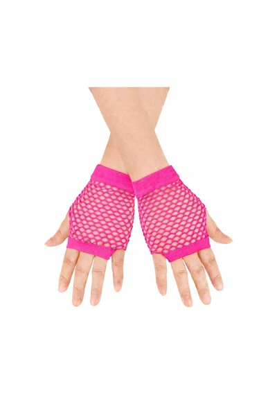 80 Ler - 626 - 90 Lar Retro Neon Fuşya Şeker Pembesi File Parmaksız Kısa Eldiven - Shopgpt - 11 Cm