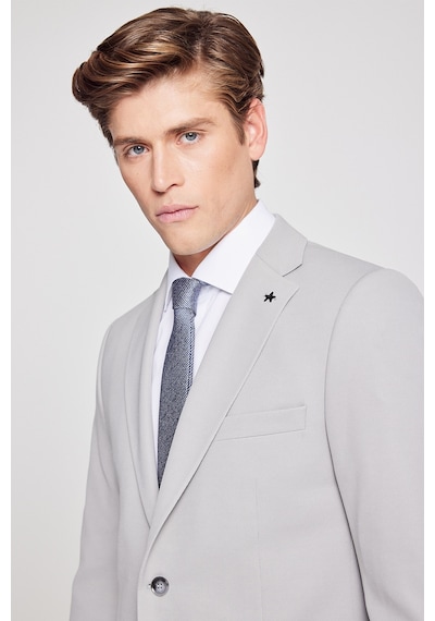 AC&Co / Altınyıldız Classics Erkek Grı Slim Fit Dar Kesim Mono Yaka Beli Bağlamalı Kapak Cepli Esnek Takım Elbise Grı