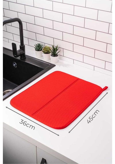 Bulaşık Matı Süper Emici Bulaşık Kurutma Örtüsü 45x36cm Katlanabilir Bulaşık Matı Bordo Plastik Kırm Diğer