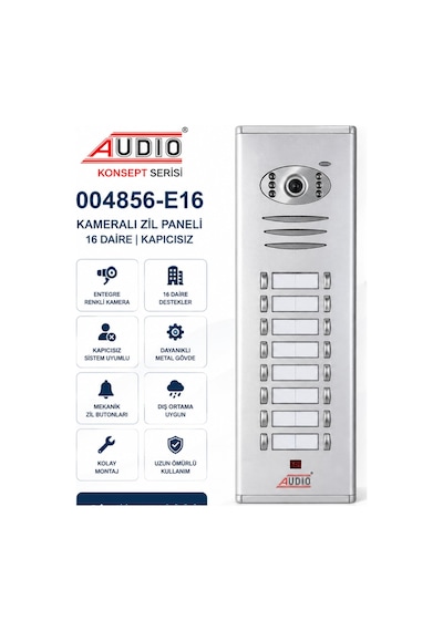 Audio 004856-e16 Konsept Serisi 16 Daire Kameralı Zil Paneli Kapıcısız Analog Görüntülü Diafon Dış Paneli