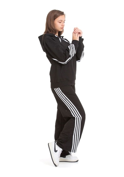 Miniğimin Cicileri Minigimin Cicileri Şeritli Dri Fit Kapşonlu Kız Çocuk 2 Li Eşofman Takımı - Siyah Miniğimin Cicileri Minigimin Cicileri Şeritli Dri Fit Kapşonlu Kız Çocuk 2 Li Eşofman Takımı - Siyah