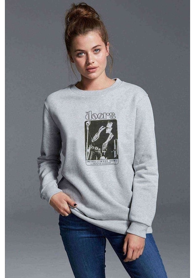 The Doors Live Hollywood Bowl Baskılı Gri Kadın Sweatshirt