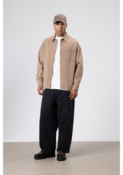 Vamos Oversize Gabardin Gömlek Ceket Vizon