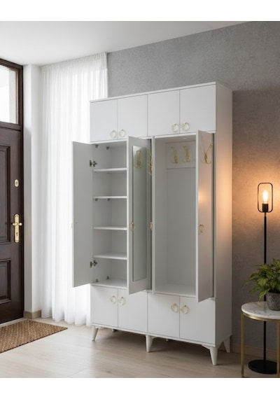 Panora 12 Kapaklı Portmanto Vestiyer Ayakkabılık Dolap Byz - M2 Beyaz