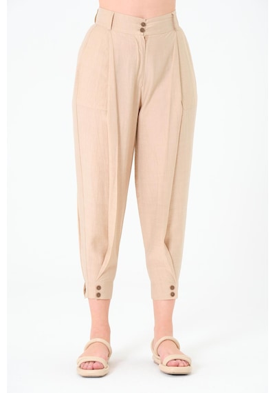 Sortie Collection Paça Düğmeli Pantolon Bej