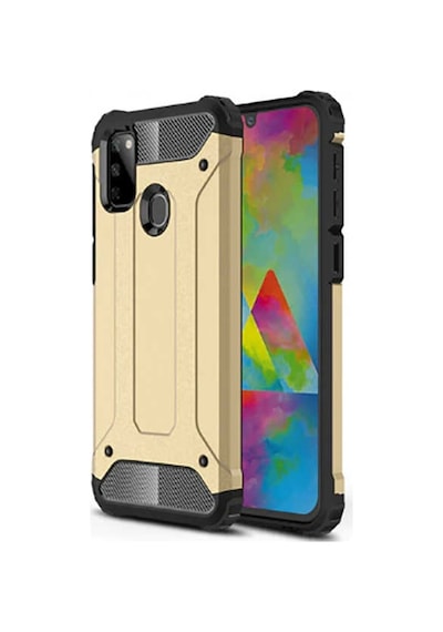 Noktaks - Samsung Galaxy Uyumlu M21 - Kılıf Çift Katman Zırh Tank Crash Military Kapak - Gold