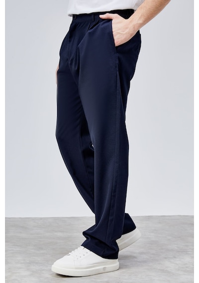 HLT Jeans Erkek Lacivert Çift Pileli Rahat Kesim Beli Lastikli Bol Paça Baggy Pantolon Albert-1989 Lacivert