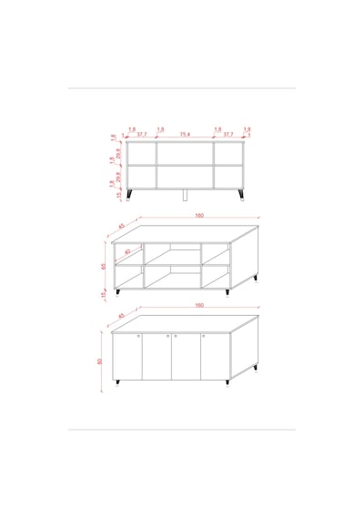 Asra Trend 4 Kapaklı Konsol KNSL01 %100 MDF Metal Ayaklı Çok Amaçlı Dolap Antrasit