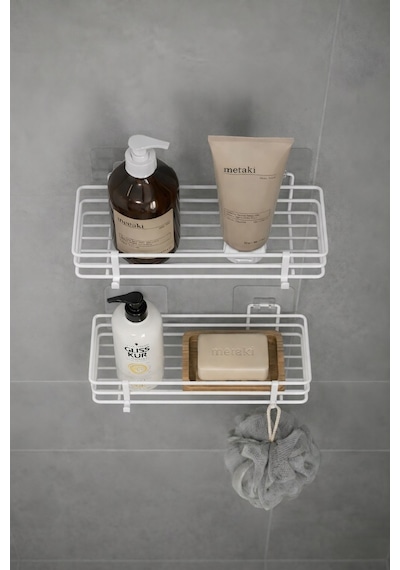 Sas Haus Tek Katlı Duş Rafı Kancalı Banyo Şampuanlık & Organizer 2 Adet Beyaz Tş-01 beyaz