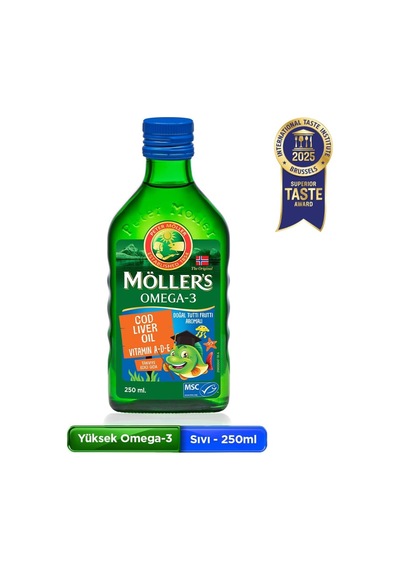 Möller's Omega 3 Tutti Frutti 250 Ml Saf Morina Balığı Yağı, Ifos Onaylı, Dha, Epa, A D E Vitamini. Çocuklar Ve