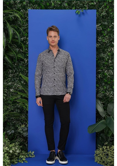Efor G 1541 Slim Fit Siyah Klasik Gömlek Siyah