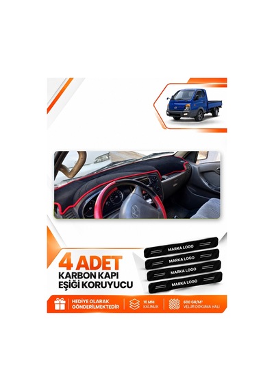 Hyundai Porter 2004-2019 Uyumlu Ön Torpido Koruma Kılıfı Halısı Örtüsü - Siyah Kırmızı